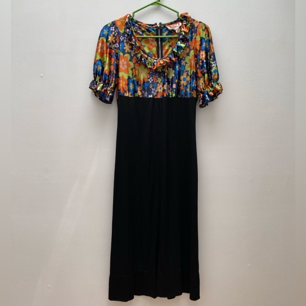 Vintage - 1960’s / 1970’s Mod Psychedelic Floral Black Casual Dress